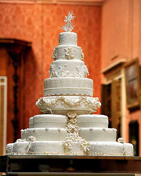 The wedding cake designed by Fiona Cairns is made from 17 individual